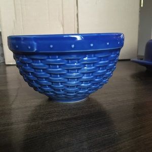 Longaberger pottery blue small woven bowl